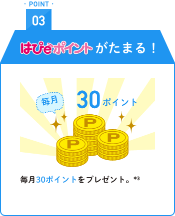 POINT03 はぴeポイントがたまる！ 毎月30ポイントをプレゼント。